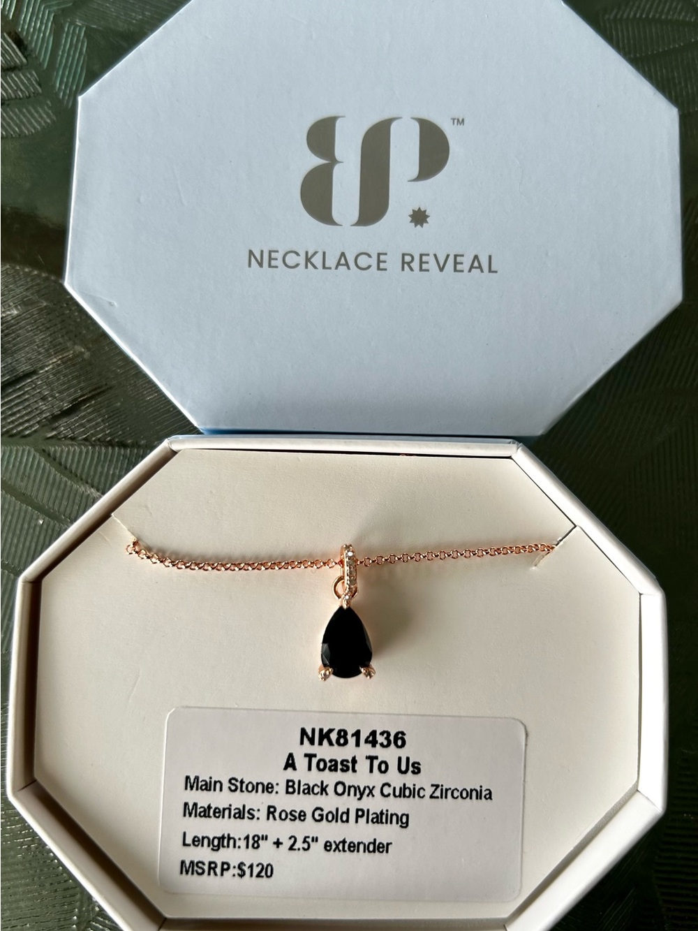 Bomb Party OG Rose Gold Plated Necklace with Black Onyx Cubic Zirconia - Picture 2 of 2